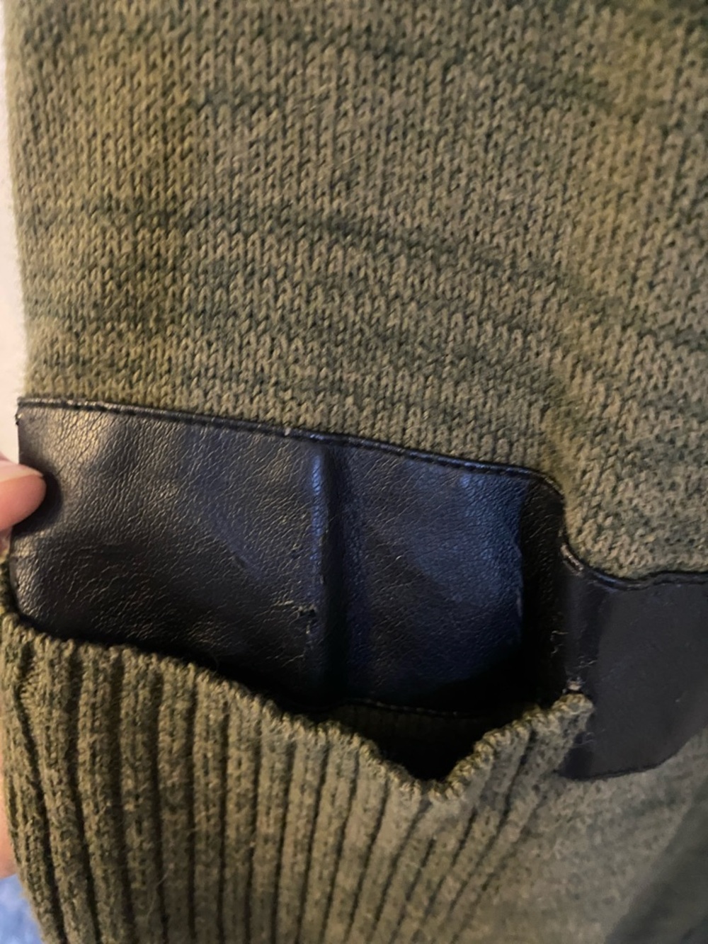 silence + noise Olive Green Long Open Cardigan with Black Shoulder Trim - Picture 5 of 8